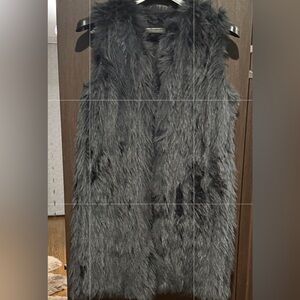 Fox and Rabbit Fur Vest in Dark Gray